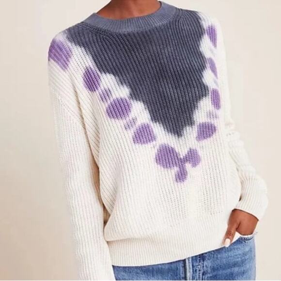 Anthropologie T.La Dahlia Tie Dye Crew Neck Sweater Thick Knit Chunky Size S - Picture 3 of 10